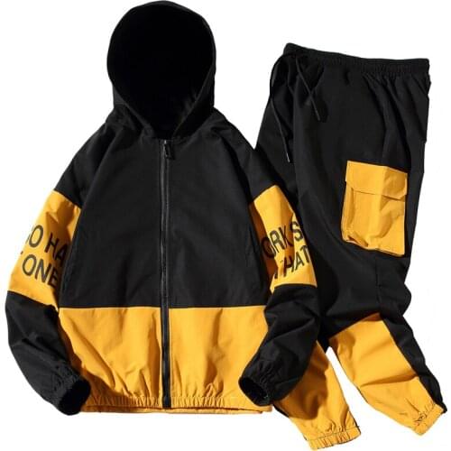 Mens Streetwear Tracksuit Sportswear 2020 Autumn Men Patchwork Hip Hop Hooded Jacket And Sweatpants Jackets Joggers Suits Cloth