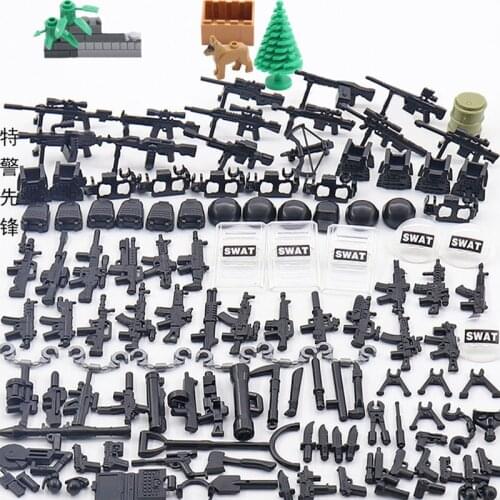 Military Weapon Set Machine Gun Helmet Shield Dog Model Toys For Children Educational Building Block Birthday Present Military