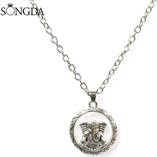 New Trendy Ganesha Buddha Elephant Necklace Round Pattern Zinc Alloy Pendant Handmade Charm Accessories Unisex Jewelry Gifts