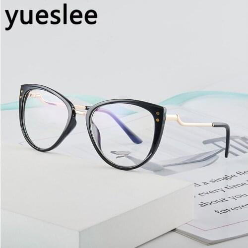 46949 Plastic Titanium Cat Eye Glasses Frame Men Women Optical Fashion Anti Blue Computer Eyeglasses