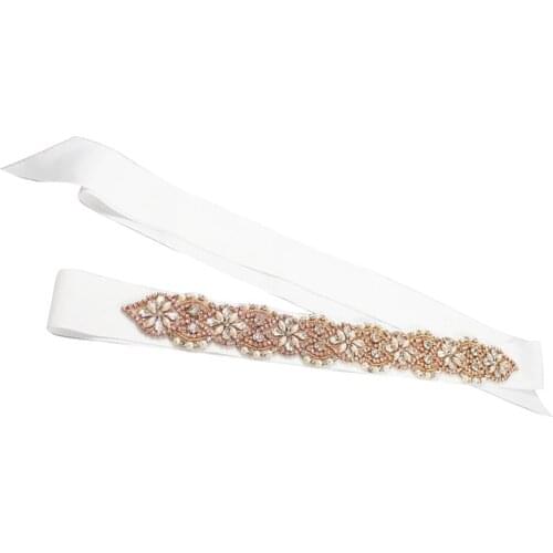 Rhinestone Bridal Belt Wedding Dress Belt, Crystal and Pearls Headband Bride Bridesmaids Sash Belt, Rose Gold