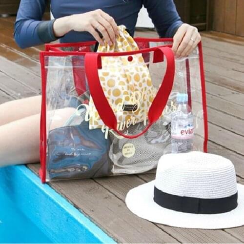 Clear PVC Handbag Beach Storage Bag Waterproof Transparent Bag Family Women Fashion Shoulder Bag
