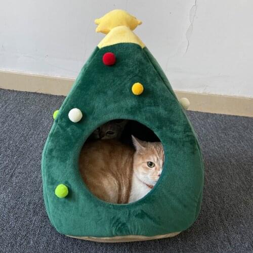 Small and medium-sized dogs and cats Christmas tree dog house kennel mattress cat winter warm cat litter pet supplies basket dog