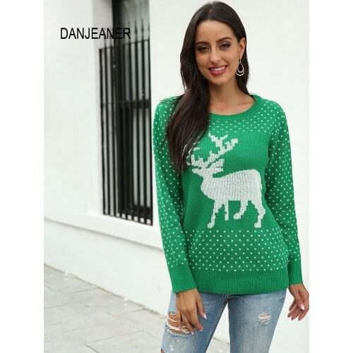 DANJEANER 2020 Christmas Sweater Women Autumn Winter Snowflake Deer Jacquard Sweaters Knitted Long Sleeve Pullovers Pull Femme