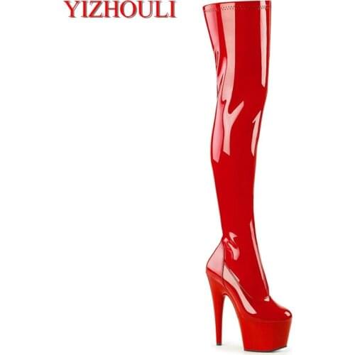 17cm knee high boots, open zipper boots, high heels sexy nightclub pole dancing boots