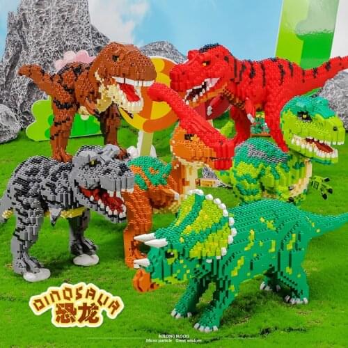 Dinosaur Series Tyrannosaurus Mini Building Blocks Jurassic Doll Green Dinosaur 3D Model DIY Assembled Childrens Toy Bricks