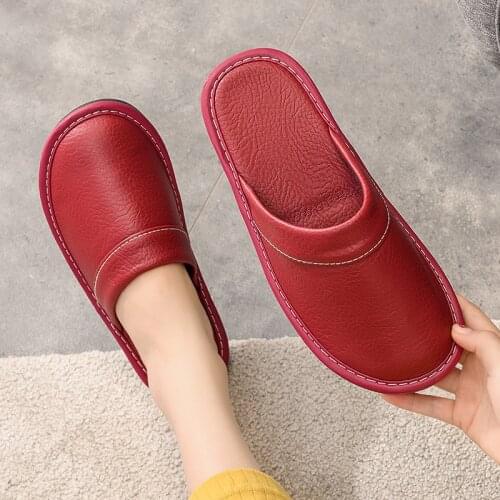 Luxury Brand Classic Faux Leather Slides Autumn 2021 Fashion Leather Slippers Women Indoor Shoes Female Slippers