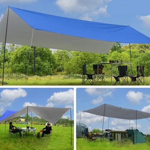Sun Shelter Outdoor Awning With Pole Camping Tarp Tent Waterproof Sunscreen Sun Shade Tent For Beach Garden Camping Rain Fly