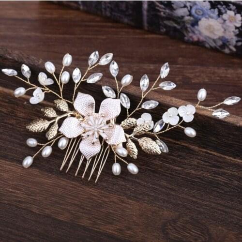Champagne Color flower Wedding Hair Combs For Women Charm Crystal Bridal Hair Accessories Birthday Party Headwear Brides Tiara
