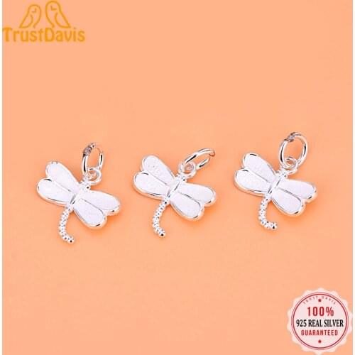 TrustDavis 2021 Fashion Real 925 Sterling Silver Sweet Dragonfly Charm Pendant Handmade DIY Accessories Jewelry Wholesale HY151