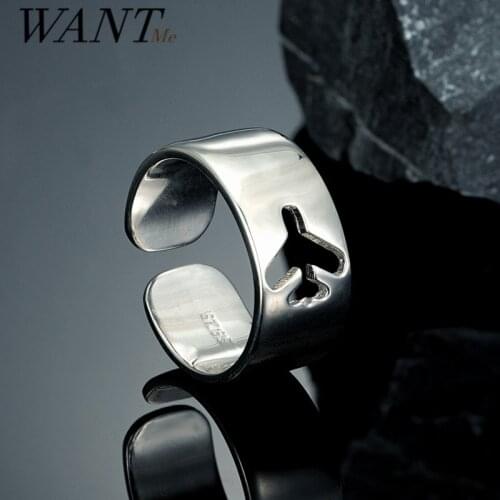 WANTME 925 Sterling Silver Airplane Couple Rings for Women Men Pilot & Flight Ring Attendant Wedding Set Aviation Lover Gift