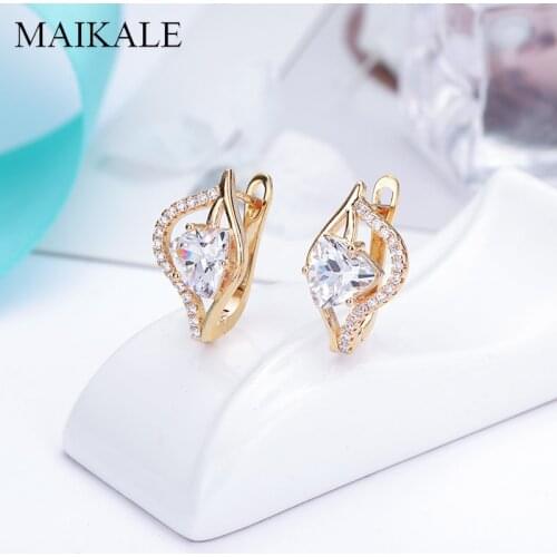 MAIKALE Lovely Heart Shape Stud Earrings Cubic Zirconia Beads Gold Copper CZ Geometric Earrings for Women Jewelry Gifts