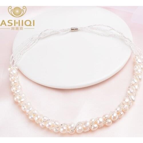 ASHIQI Natural Freshwater pearl Necklace for women Fine handmade Jewelry wedding gifts