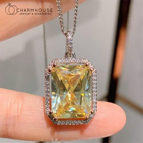 Silver 925 Charm Necklaces For Women Pink/Yellow/ Clear Crystal Pendant Necklace Collier Femme Rhinestone Jewelry Accessories