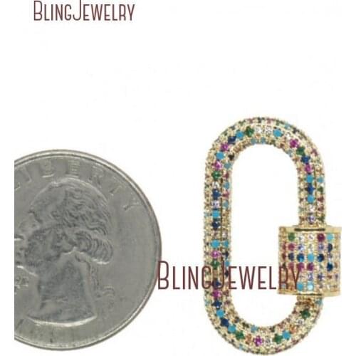 Gold Oval LOCK CZ Micro Pave Oval Shape Screw Clasp Lock Carabiner Pave Lock 17x29mm FC29582