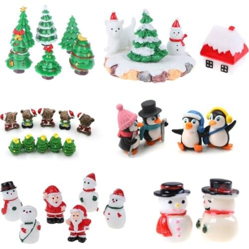 Good Quality 1-5pcs Christmas Tree Miniature Figurine Snowman Bear Decoration For Home Kawaii Diy Fairy Garden Ornaments