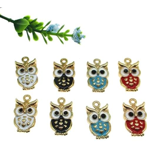 10pcs 12x20mm Owl Enamel Animal Charms Oil Drop Zinc Alloy Floating Pendant Fashion Jewelry Accessories XL692