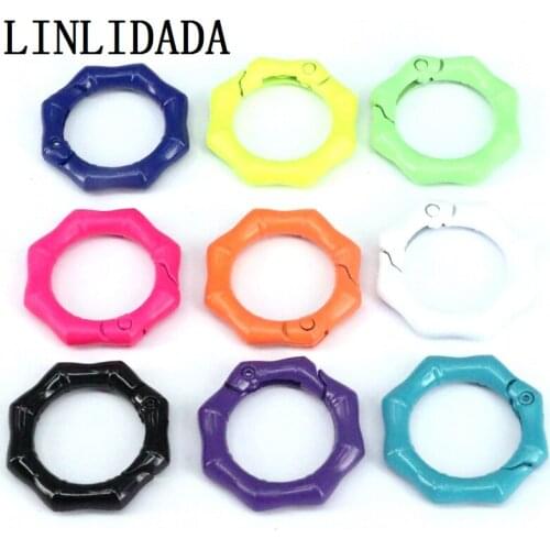 10Pcs Colorful Enamel Bamboo O Ring Spring Clasp, Octagon Easy open Spring Gate, Spring Gate for Bags Key Chain Jewelry Making