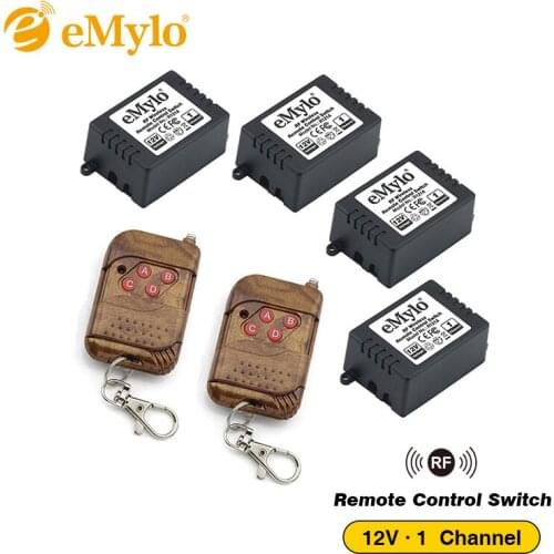 EMylo RF 12V Smart Wireless Remote Control Light Switch 433Mhz Peach-Wood Color Transmitter 4X 1-Channel Relays controle remoto