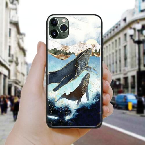 Nordic Abstract art golden whale Silicone Glass Phone Case Cover Shell For iPhone SE 6 6s 7 8 Plus X XR XS 11 12 Mini Pro Max