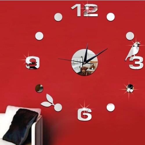 GZ034 Leaf bird digital wall clock Study bedroom living room background wall acrylic mirror wall clock