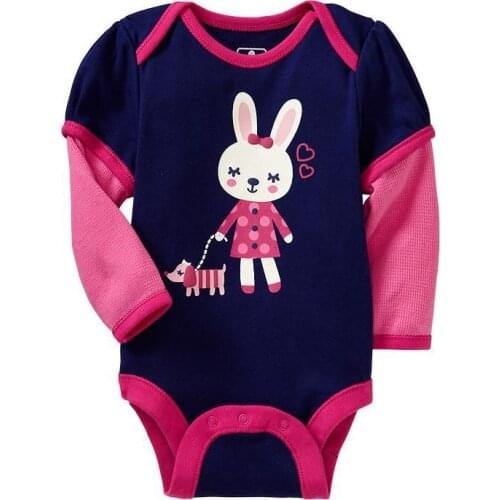 Hooyi Baby Girls Bodysuits Rabbit Body For Girls Dress Long Sleeve Baby Clothes 100% Cotton Navy Newborn Outfits Jumpsuits