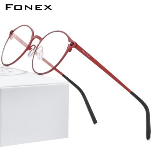 FONEX Pure Titanium Glasses Frame Women Retro Round Prescription Eyeglasses 2020 New Men Antiskid Optical Screwless Eyewear 8530