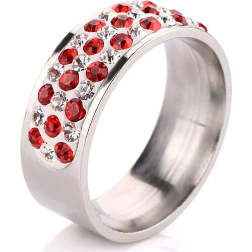 6/7/8/9# Crystal Jewelry Broad Stripes(white and red) Free Shipping Wholesale Fashion Stainless Steel Ring