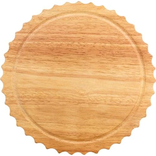 Round Rubber Wood Cutting Board Pizza Peel Beef Plate Kitchen Serving Tray