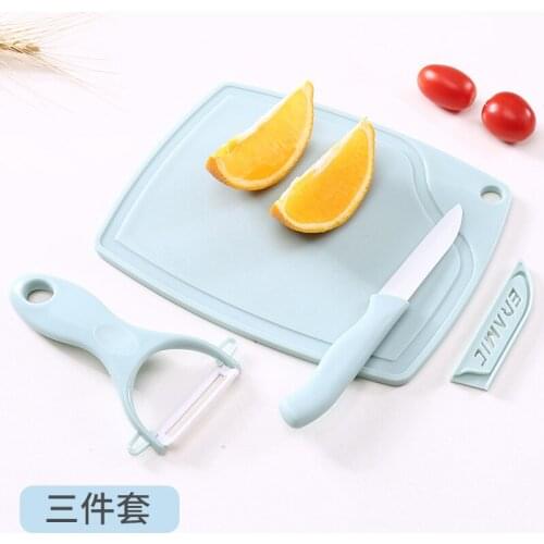 Kitchen 3 sets of ceramic fruit knife set mini plastic cutting board peeling knife home small tool set