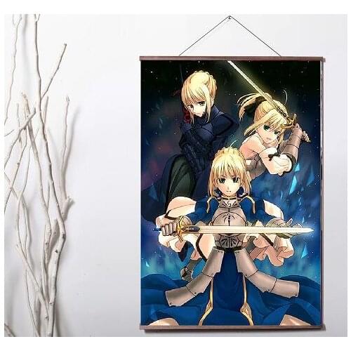 Lot style Anime Fate/stay night Altria Pendragon Saber Game Art Canvas print poster painting with solid wood hanging scroll