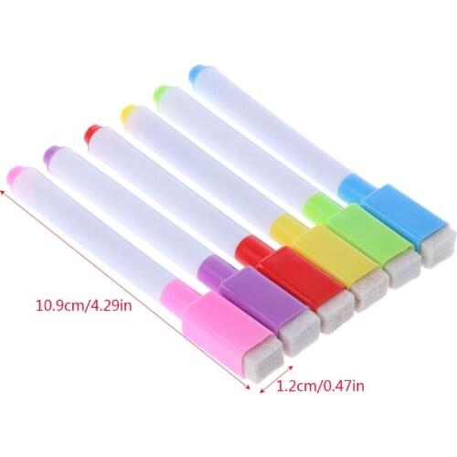 6Pcs/Set Whiteboard Erasable Marker Pen With Eraser School Supplies K92F