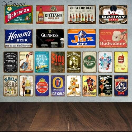 World Beer Whiskey Signs Metal Poster Vintage Wall Art Painting Plate For Bar Pub Club Man Cave Decor Advertising Plaque YA009