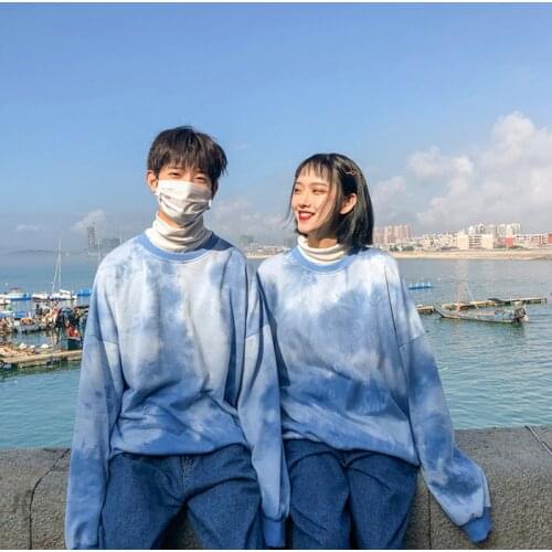 Youth Couple Oversized Streetwear Hoodies Boyfriend Style Autumn Harajuku Korean Style Sweatshirts Hoodie Tie Dye Hoodie