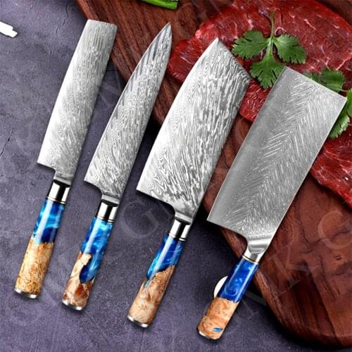 Kitchen Knives Set Professional Chef Knife Damascus Steel High Carbon 9cr18 Cooking Set Forged Meat Cleaver Slicing Boning