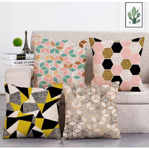 Geometric Pillowcase New Nordic Style Decorative Geometric Cushions Covers Golden Blue Pillow Girly Style Pillowcase T126