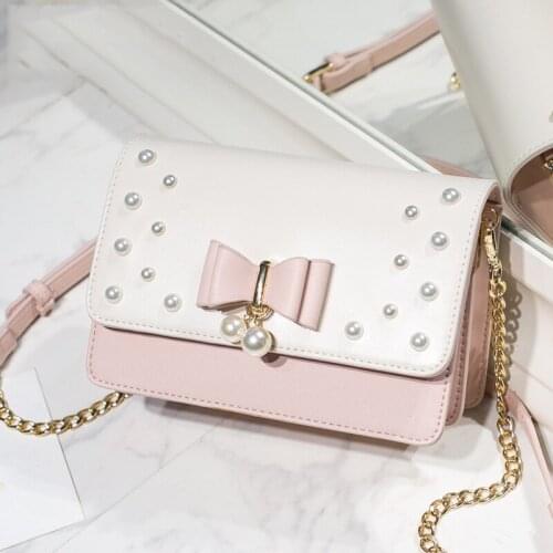 New Sweet Pearl Designed Luxury Square Women Messenger Bag Chain Shoulder Female Bow Bag