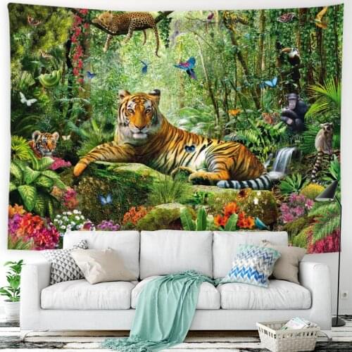 New arrival Forest tiger pattern living room tapestry bedroom background wall hanging tapestry tatami bedside art deco tapestry