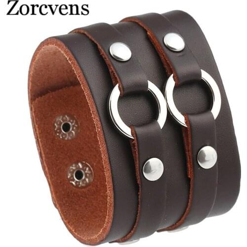 Modyle New Fashion Men Wide Leather Bracelet Brown Wide Cuff Bracelets & Bangles Wristband Vintage Punk Men Jewelry