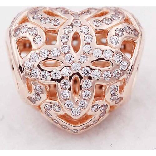 Original Openwork Rose Heraldic Heart With Full Crystal Beads Fit 925 Sterling Silver Bead Charm Bracelet Diy Jewelry