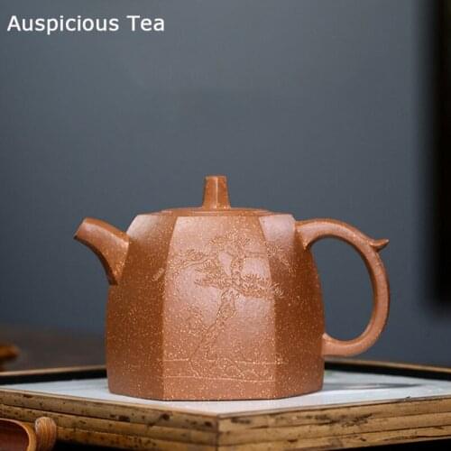 240ml Authentic Yixing Tea Pot Hand-carved Six Parties Shape Purple Clay Teapot Beauty Kettle Boutique Teaware Tea Ceremony Gift