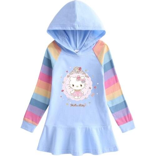 Sanrio 2021 hello kitty autumn kid cotton sweater coat rainbow girls dress childrens long-sleeved hooded sweater princess dress