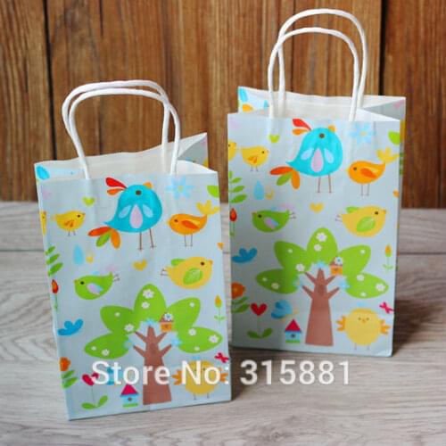 Lovely birds kraft paper gift bag, Festival gift bags, Paper bag with handles 21X13X8cm 30pcs/lot