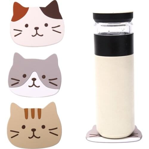 1PC Cute Cat Coaster Silicone Table Placemat Waterproof Bowl Pad Heat Insulation Mat Milk Coffee Coaster Non-slip