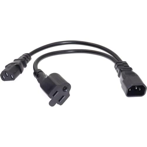 IEC 320 C14 to US Nema 5-15R + C13 Power Y Type Splitter Adapter Cable C14 to Dual Outlet Short Cord 10A 250V