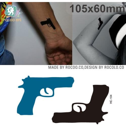 Rocooart HC100-121 Skull Gun Design Fake Tattoo Taty For Female Male Henna Flash Waterproof Temporary Tattoo Stickers Tatuaje