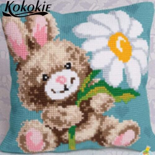 Embroidery print fabric rabbits cross stitch pillowcase cotton embroidery yarn cushion mat throw pillow Counted Needlework Sets