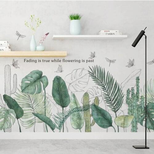 Tropical Plants Green Leaves Wall Stickers Living room Bedroom Bathroom Kids room Vinyl Wall Decals Art Murals Home Decor