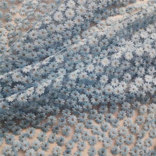 1 Yard Daisy Floral Overlay Tulle lace fabric Exquisite Flower Embroidery Nylon Mesh fabric for Bridal Wedding Gown Party Prom