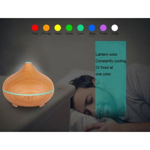Ultrasonic Air Humidifier 300ml Aroma Essential Oil Diffuser with Wood Grain 7 Color Changing LED Lights for Office Home EU Plug